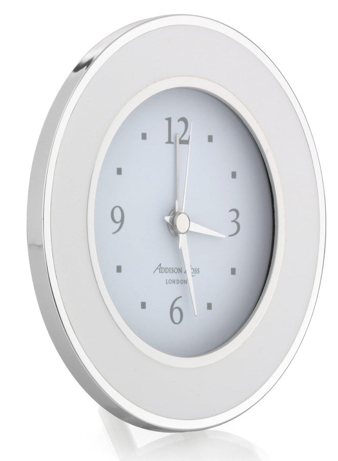 Addison Ross White & Silver Enamel Round Alarm Clock - Image 1