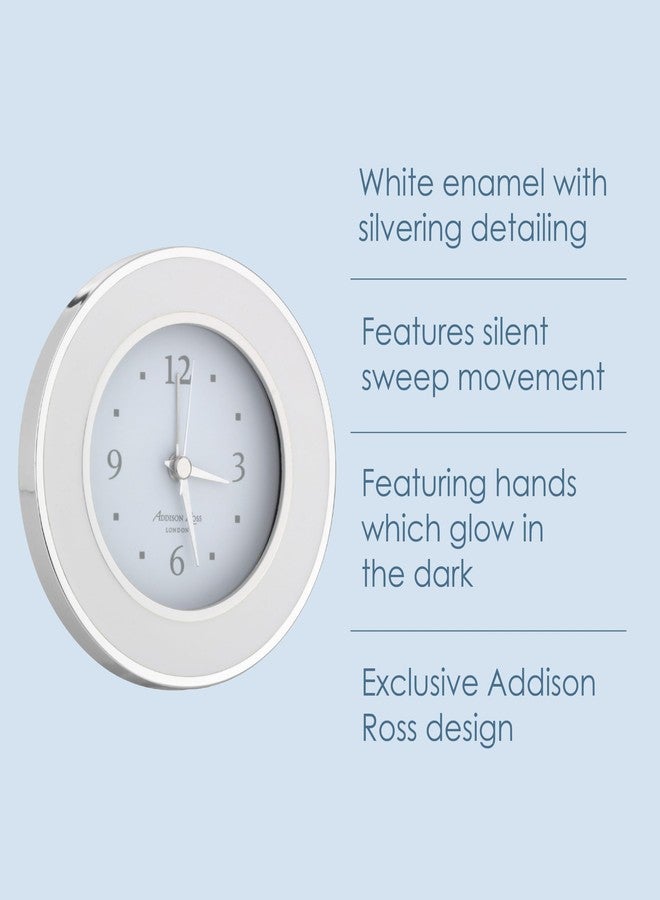 Addison Ross White & Silver Enamel Round Alarm Clock - Image 2