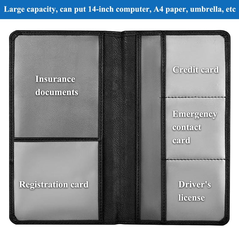 Mandark Car Registration and Insurance Holder, Auto Glove Box Organizer with Magnetic Closure, PU Leather Vehicle Essential Card Document License Compartment Wallet, Universal Fit（Black） - Image 3