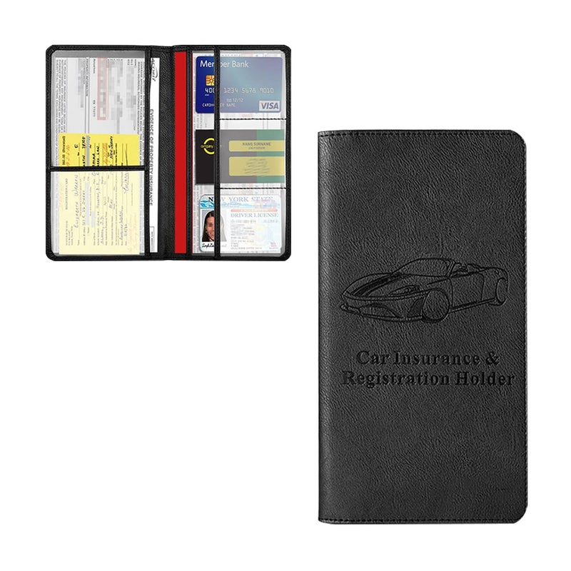 Mandark Car Registration and Insurance Holder, Auto Glove Box Organizer with Magnetic Closure, PU Leather Vehicle Essential Card Document License Compartment Wallet, Universal Fit（Black） - Image 1
