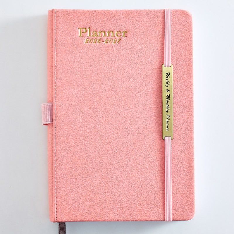 2026-2027 Planner Schedule Book 18-Month Imitation Leather English Annual Calendar Weekly Calendar Notebook - Image 1