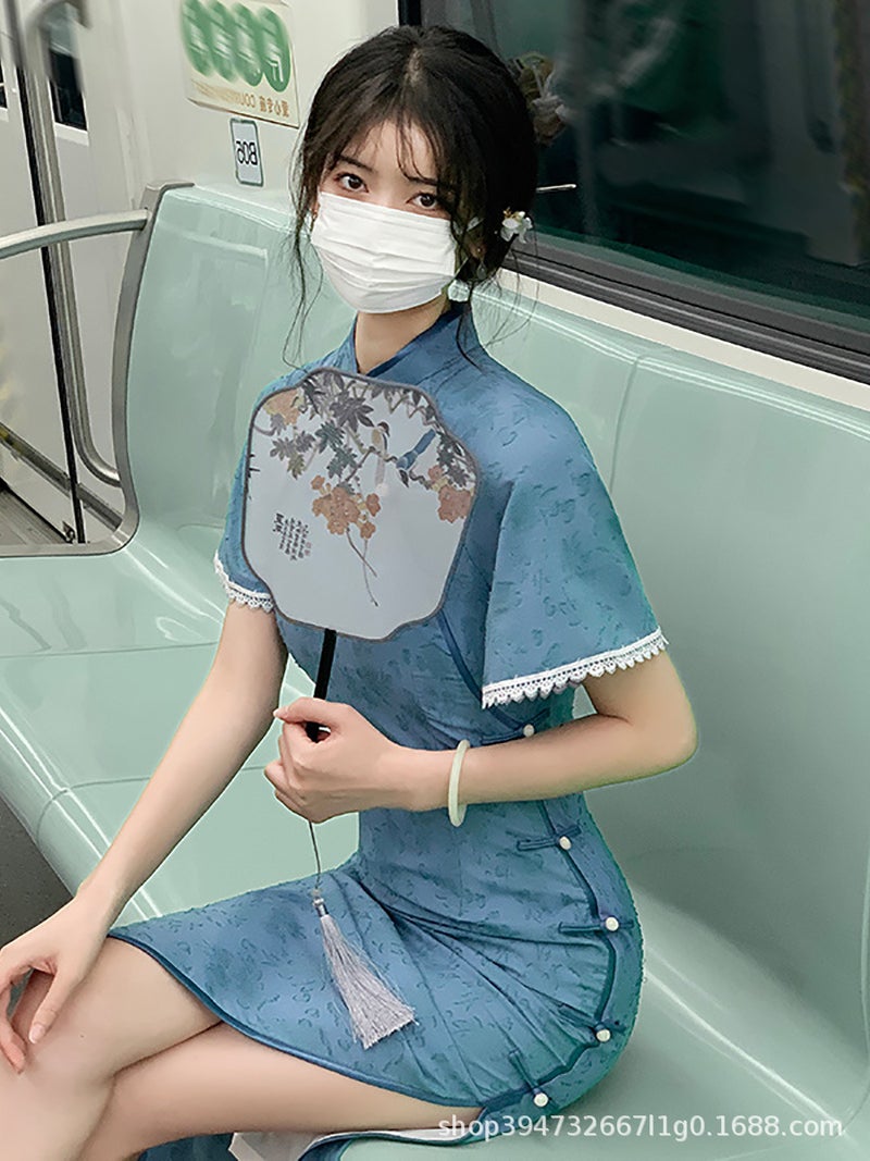 Blue Classy Elegant Improved Version Of Cheongsam Girls Summer Daily Elegant Small Young Style - Image 5