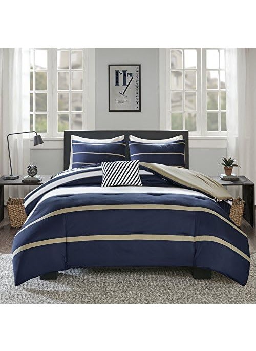 Comfort Spaces Comfort Spaces Casual Comforter Set Sporty Design Vibrant Color Active Lifestyle Boys Bedroom Dcor All Season Soft Microfiber Bedding Set Decorative Pillow Sham BlueWhite Queen 4 Piece 