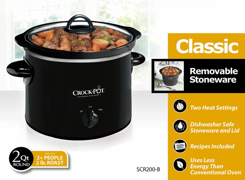 Crock-Pot كروك-بوت 2-كيو تي، طباخ بطيء يدوي دائري أسود - Image 3