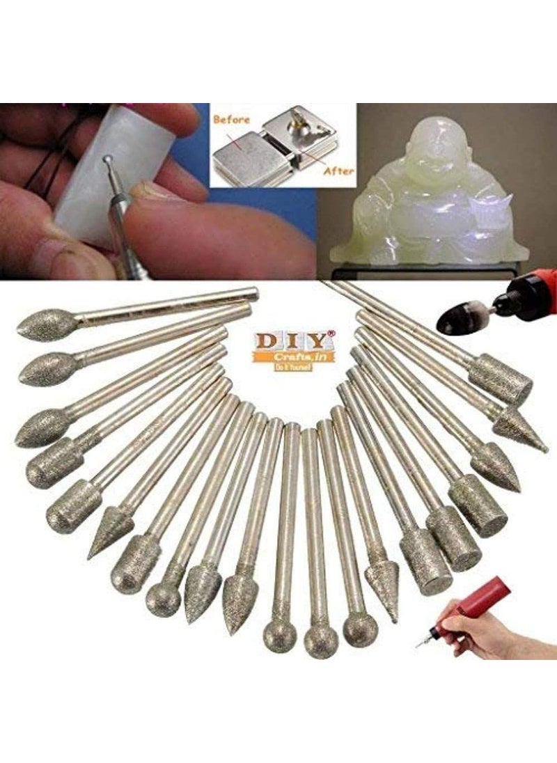 DIY Crafts Diy Crafts CTDIYHI27939 Shank Diamond Grinding Burr Drill Bits Sets for Rotary Tool Pack of 20 3 Multicolor  - Image 5