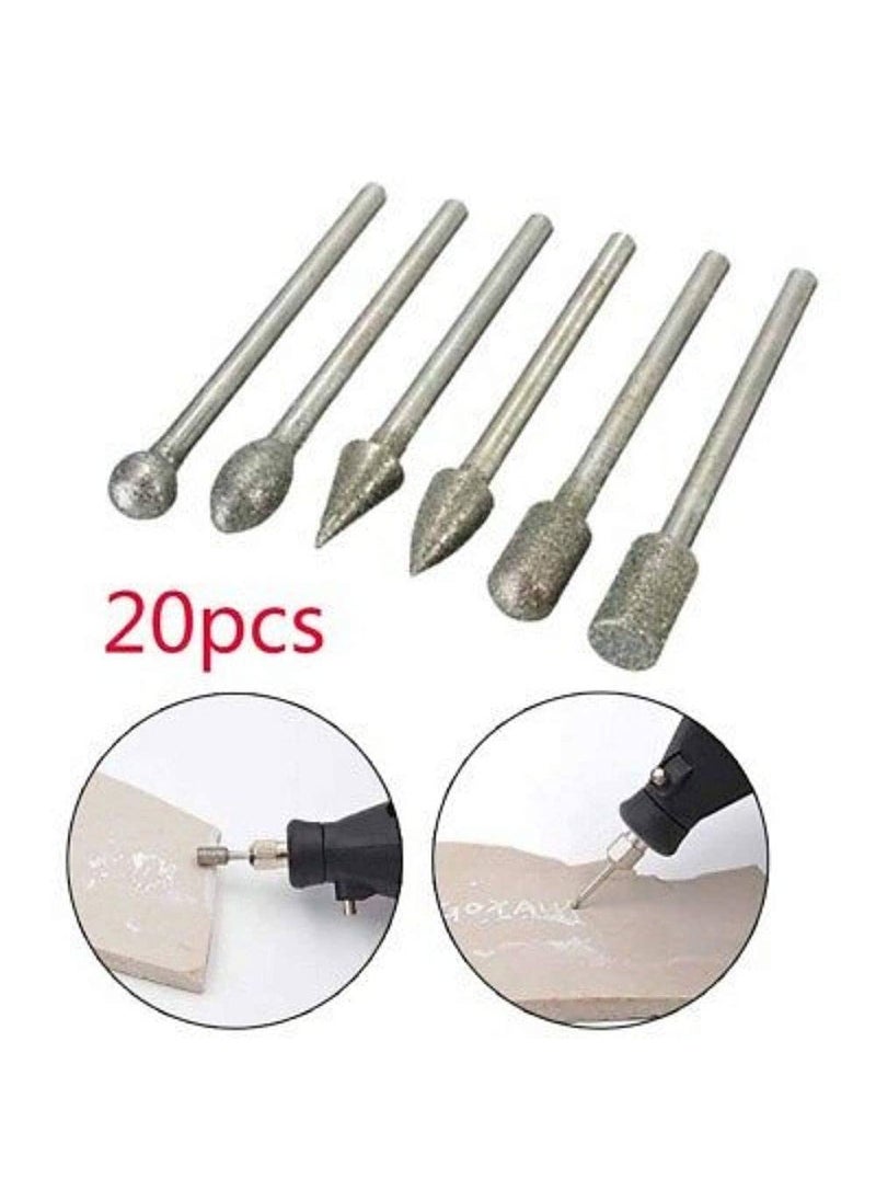 DIY Crafts Diy Crafts CTDIYHI27939 Shank Diamond Grinding Burr Drill Bits Sets for Rotary Tool Pack of 20 3 Multicolor  - Image 3