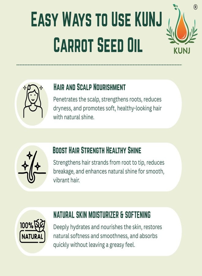 KUNJ Carrot Seed Oil (Daucus carota) 10ML - 100% Pure & Natural, Cold Pressed, Undiluted - Therapeutic Grade Oil for Skin Care, Anti-Aging, Radiant & Hydrated Skin - Image 3