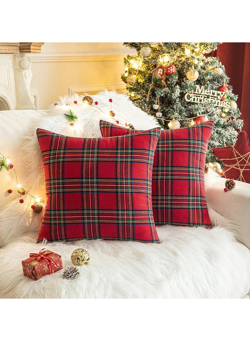AUTOYSUR 2pcs Christmas Cushion Covers 45 x 45 cm, Checked Cushion Covers Cushion Cover Decorative Christmas Decorations Cushion for Indoor, Home, Office, Couch, Bedroom, Car - Image 1