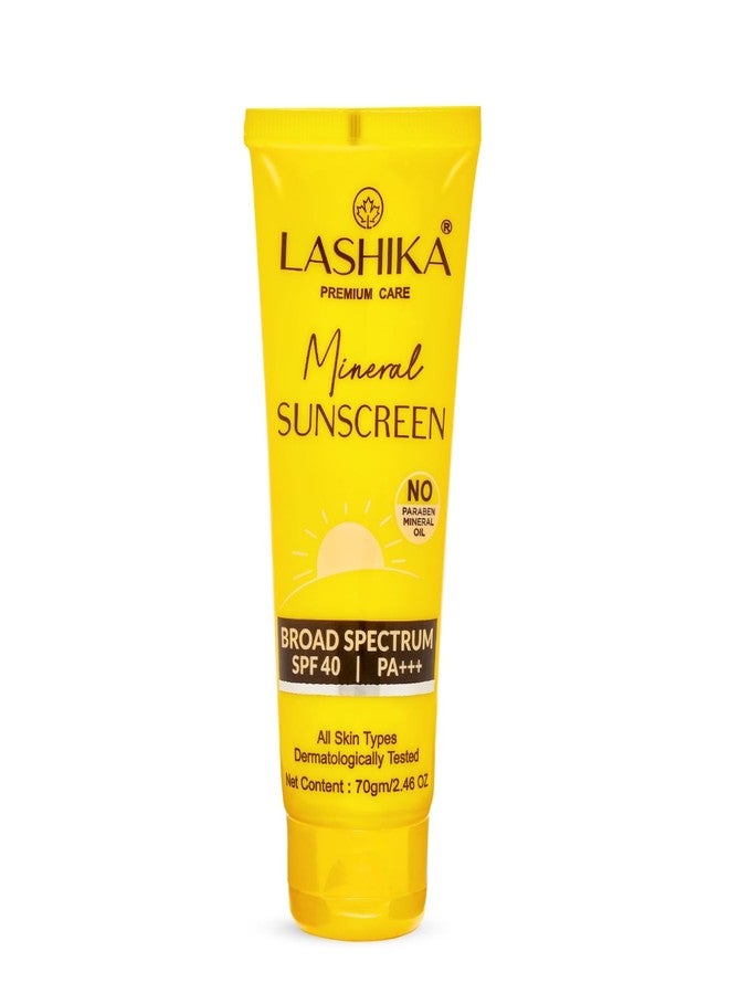 Lashika Mineral Sunscreen SPF 40 with Zinc Oxide & Titanium Dioxide - Broad Spectrum UVA UVB Protection with Aloe Vera, Vitamin E & Shea Butter - 70gm - Image 1