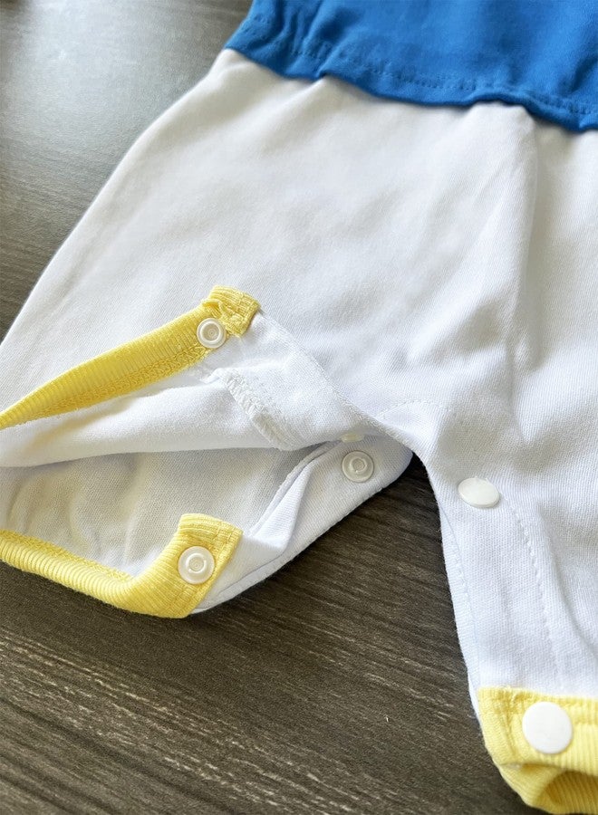 stylesilove Baby Boy Blue Donald Duck Inspired Short Sleeve Cartoon Romper and Hat 2pcs Cotton Outfit (Blue, 6-12 Months) - Image 5