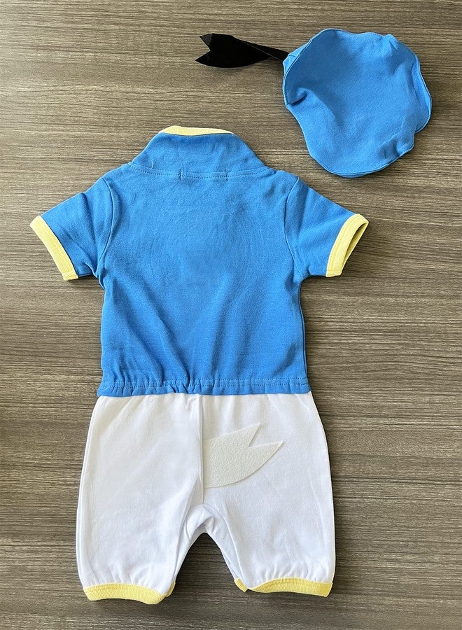 stylesilove Baby Boy Blue Donald Duck Inspired Short Sleeve Cartoon Romper and Hat 2pcs Cotton Outfit (Blue, 6-12 Months) - Image 3