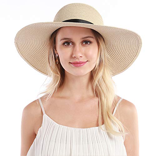 Double Couple Womens Straw Hat Wide Brim Floppy Beach Sun Hat for Women UPF 50+ Adjustable Strap Vacation - Image 4