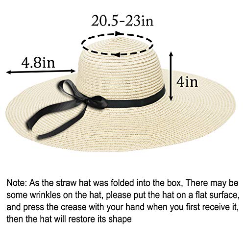 Double Couple Womens Straw Hat Wide Brim Floppy Beach Sun Hat for Women UPF 50+ Adjustable Strap Vacation - Image 3