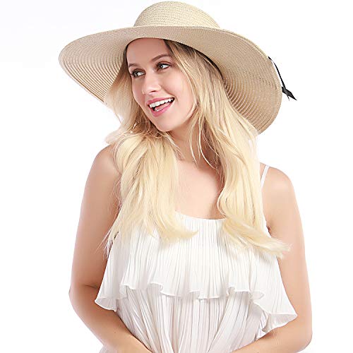 Double Couple Womens Straw Hat Wide Brim Floppy Beach Sun Hat for Women UPF 50+ Adjustable Strap Vacation - Image 5