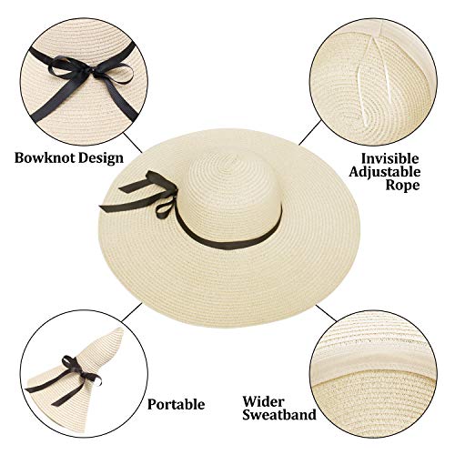 Double Couple Womens Straw Hat Wide Brim Floppy Beach Sun Hat for Women UPF 50+ Adjustable Strap Vacation - Image 2