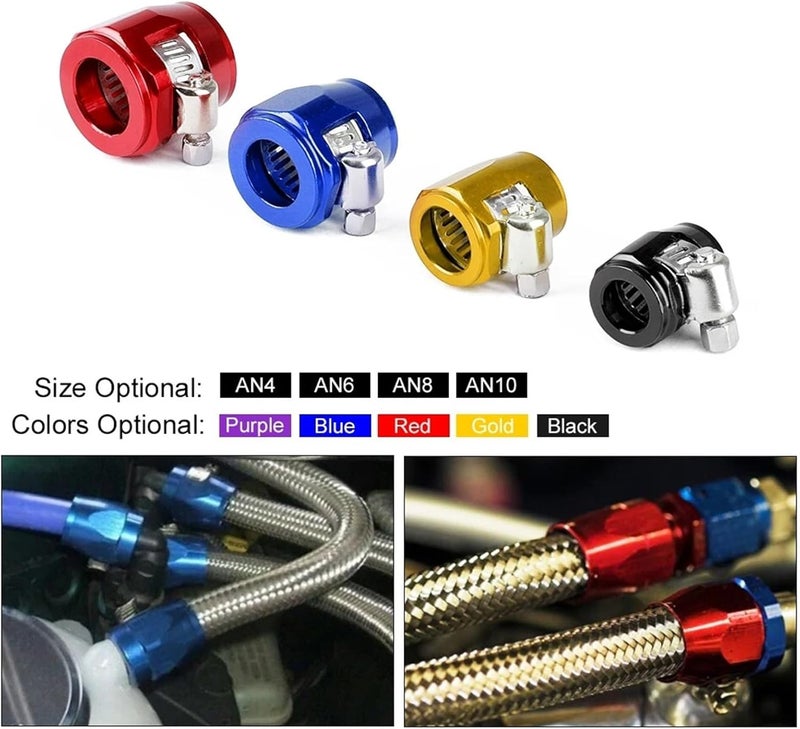 Hose Finisher Clamp 10PCS Oil Finisher Clamps AN4 AN6 AN8 AN10 AN12 Fitting Fuel Pipe Clip for Stainless Braided Hoses,Rubber Hoses End Finis(AN8 red) - Image 2