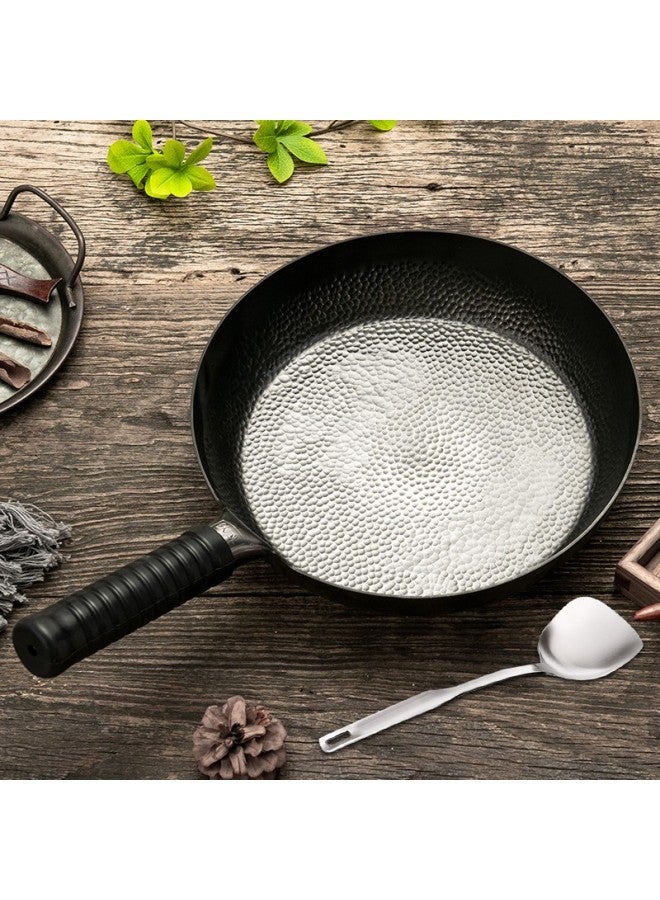 Olofe Zhangqiu Deep Flat-bottom Black Iron Wok, Non-coated, Non-stick, For Pancakes, Grilled Meat, Steak, Breakfast, Fried Eggs, 28cm - Image 2