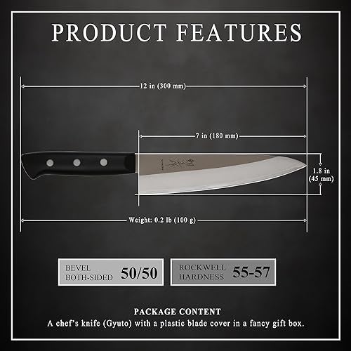 Syosaku Japanese Chef Knife Molybdenum Vanadium Stainless Steel w/o Bolster, Gyuto 7-inch (180mm) Dishwasher Safe - Image 4
