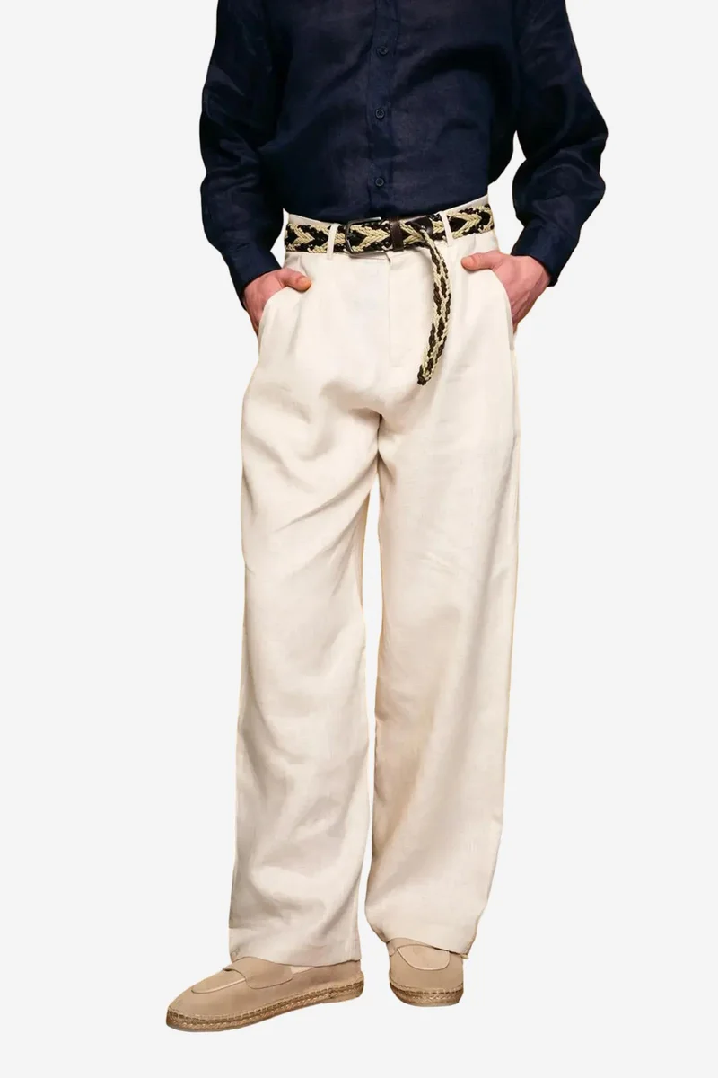 GIESTO Relaxed Fit Pleated Linen Trousers