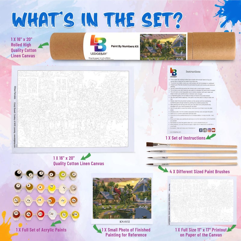 Ledgebay Paint by Numbers Kit for Adults: Beginner to Advanced Number Painting Kit - Fun DIY Arts & Crafts | Color by Numbers for Adults - Kits Include - (Mountain Paradise 16" x 20" Unframed) - Image 2
