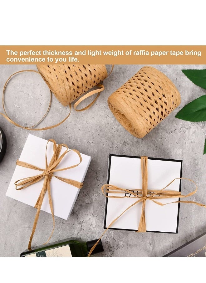 3 Rolls Raffia Paper Ribbon, 200M Matte Paper String Ribbon, Ribbon Packing Tw i n e for Festival Gift Wrapping, DIY Art Craft Decoration, Fixed Bouquet Brown 