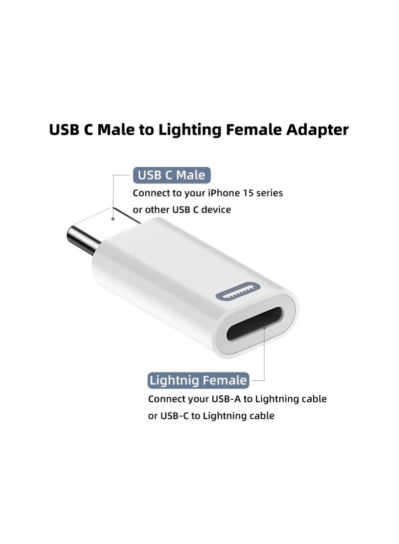 FIRST PRO 2 Pack USB-C Male to Lightning Female Adapter, USB Type C to Lightning Connector for iPhone 15/15 Plus/15 Pro/15 Pro Max,iPad Air, Support PD Fast Charging and Data Transfer (White) - Image 2