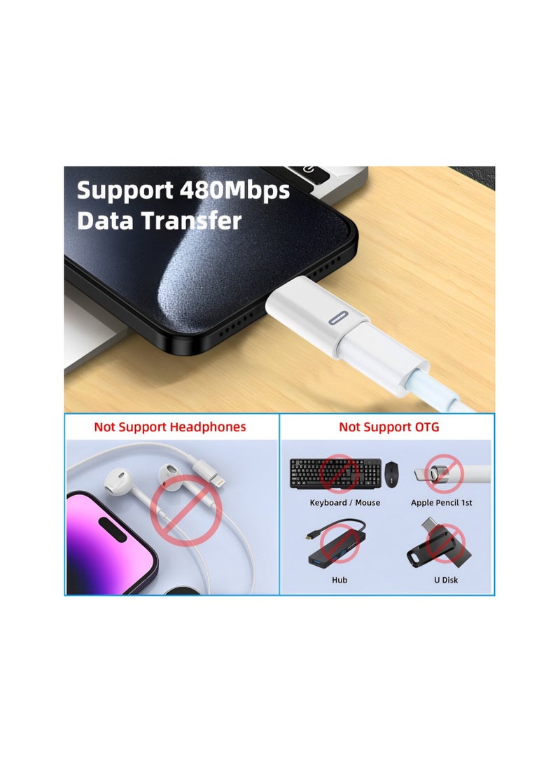 FIRST PRO 2 Pack USB-C Male to Lightning Female Adapter, USB Type C to Lightning Connector for iPhone 15/15 Plus/15 Pro/15 Pro Max,iPad Air, Support PD Fast Charging and Data Transfer (White) - Image 5