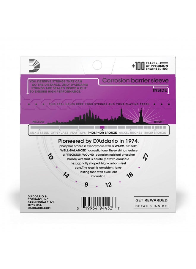 D'Addario Guitar Strings - Phosphor Bronze Acoustic Guitar Strings - EJ38H - Rich, Full Tonal Spectrum - For 6 String Guitars - 10-27 High Strung/Nashville Tuning