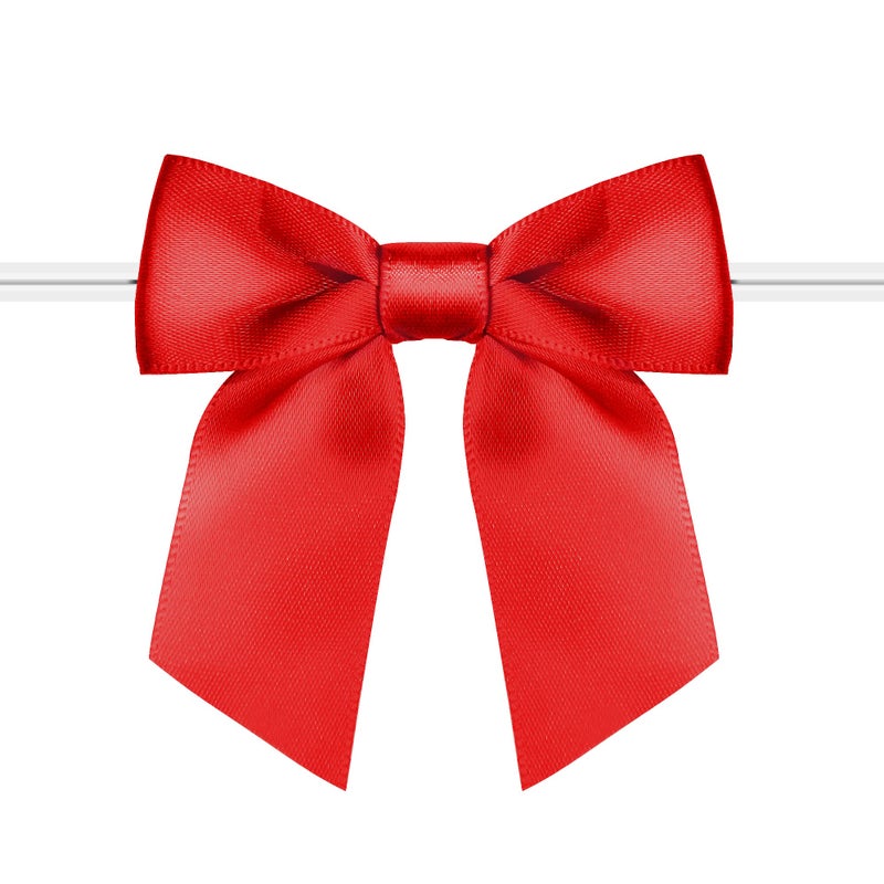 RainbowPana 60 Pack Christmas Luxury Twist Tie Bows Red 3 Satin Ribbon Pretied Bows Premade Craft Decoration for Package Cake Pop Basket Favors Cookie Candy Gift Wrapping Baby Shower Wedding