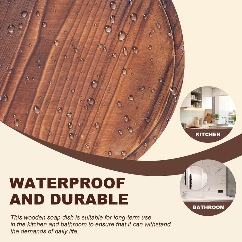 DEBETOOL Round Wooden Decorative Tray - Rustic Wood Soap Tray for Kitchen and Bathroom Counter Organizer, Farmhouse Kitchen Decor Wooden Riser for Soap Dish, Perfume, Candle, Potted - Image 3