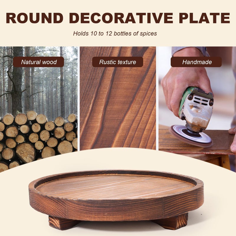 DEBETOOL Round Wooden Decorative Tray - Rustic Wood Soap Tray for Kitchen and Bathroom Counter Organizer, Farmhouse Kitchen Decor Wooden Riser for Soap Dish, Perfume, Candle, Potted - Image 4