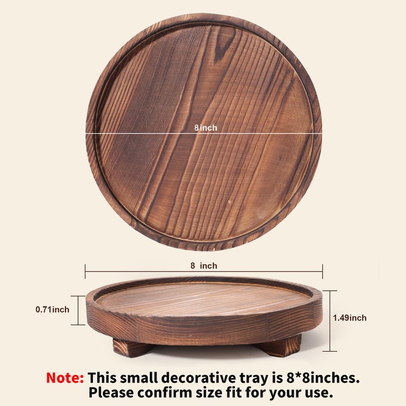 DEBETOOL Round Wooden Decorative Tray - Rustic Wood Soap Tray for Kitchen and Bathroom Counter Organizer, Farmhouse Kitchen Decor Wooden Riser for Soap Dish, Perfume, Candle, Potted - Image 2
