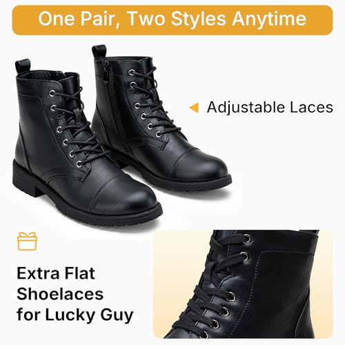 Vepose Women's Black Ankle Boots Lace up, Flat Fashion Combat Booties Low Heel, 910 Size 7 US (CJY910 Black 07) - Image 4
