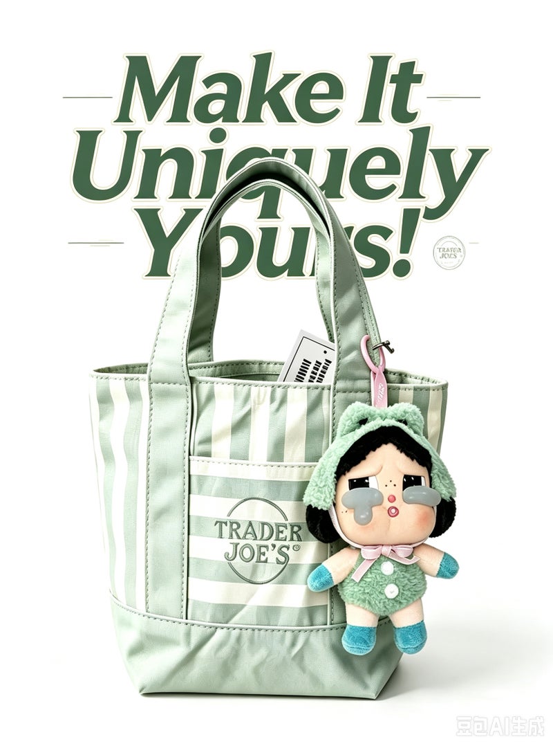 ترايدر جويز حقيبة كتف قماشية مخططة متوسطة الحجم قابلة لإعادة الاستخدام من Trader Joe's، إصدار 2026، مثالية للتسوق اليومي وقضاء المشاوير الخارجية - لون أخضر نعناعي - Image 2