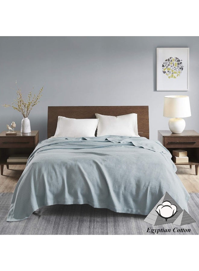 madison park Madison Park Soft Certified 100 Egyptian Cotton Breathable Cozy Blanket Premium Waffle Knit Classic Design Luxury All Season Lightweight Cover for Bed Couch and Sofa Light Blue King108x90  - Image 3
