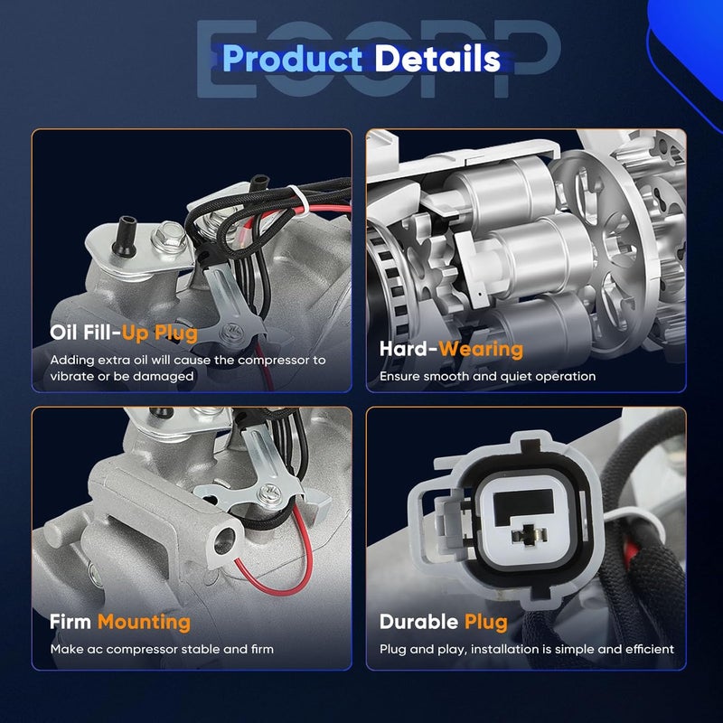 ECCPP AC Compressor 2002-2006 for Honda CR-V CRV 2.4L AC Compressor with Clutch Rapid Cooling HS110R - Image 3