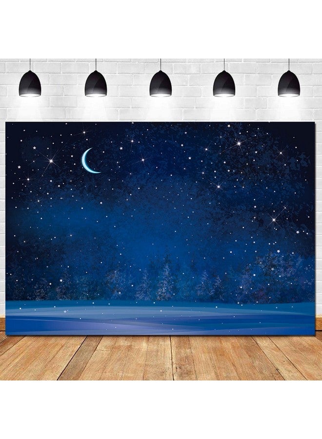 كيان خلفية تصوير سماء الليل ليلة الشتاء تساقط الثلوج ندفة الثلج القمر ضبابية أشجار التنوب غابة الصنوبر خلفية الصورة لحفل استقبال الطفل عيد الميلاد سنة جديدة سعيدة ديكور لافتة 7X5Ft - Image 1