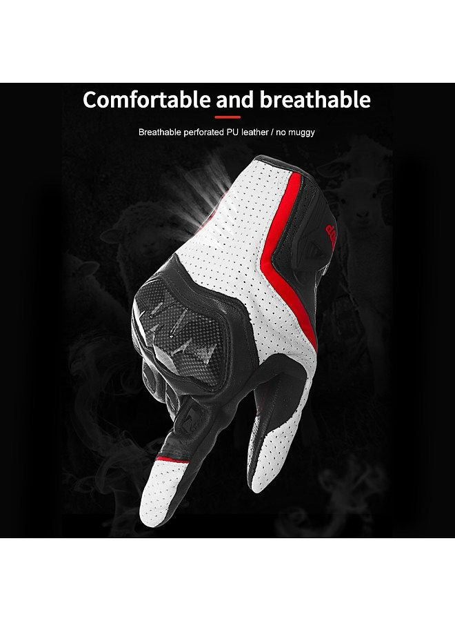 Motorcycle Gloves for Men Women Touchscreen Motocross Dirt Bike Riding Gloves All Finger with Carbon Fiber Protective Hard Knuckles White Size XL - Image 4