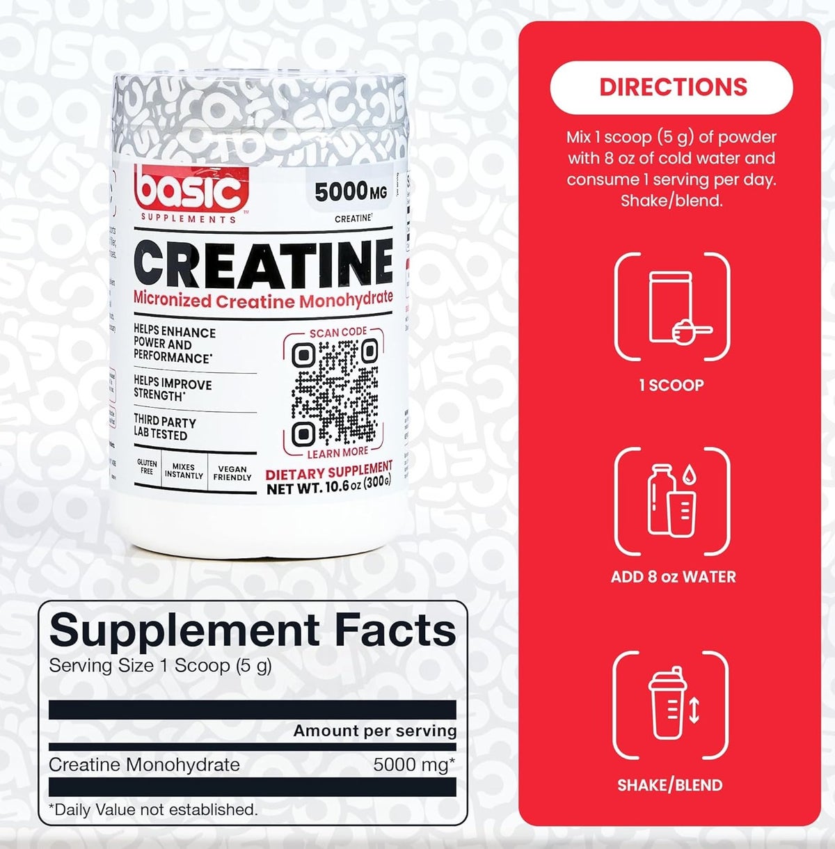 Creatine Monohydrate 5000Mg Powder 300G – Micronized Creatine For Strength & Performance, Unflavored, Vegan Friendly