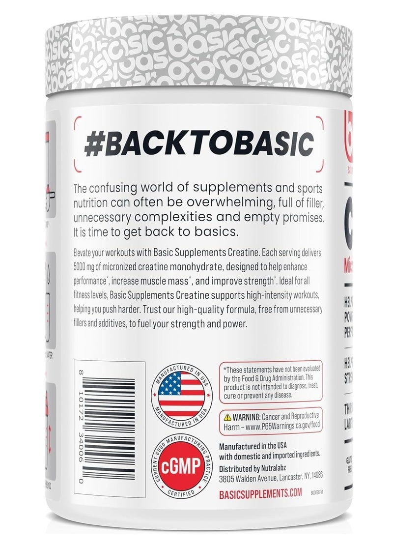 Basic Supplement Creatine Monohydrate 5000mg Powder 300g – Micronized Creatine for Strength & Performance, Unflavored, Vegan Friendly - Image 3