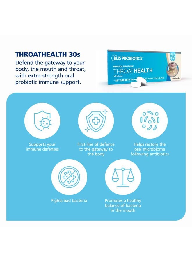 BLIS ThroatHealth Oral Probiotics K12 - Immune & Throat Support, Vanilla - 30 Lozenges, 2.5 Billion CFU - Image 2