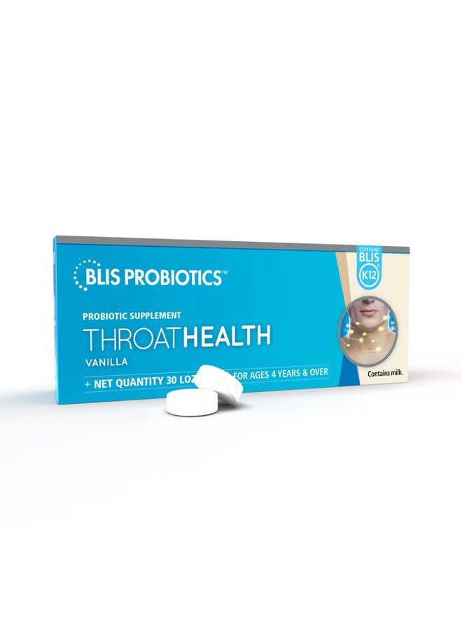 BLIS ThroatHealth Oral Probiotics K12 - Immune & Throat Support, Vanilla - 30 Lozenges, 2.5 Billion CFU - Image 1