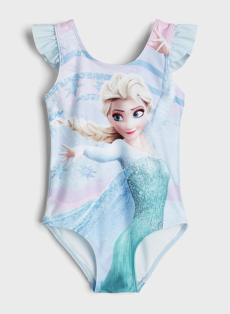 اتش اند ام Kids Frill Sleeve Barbie Printed Swimsuit