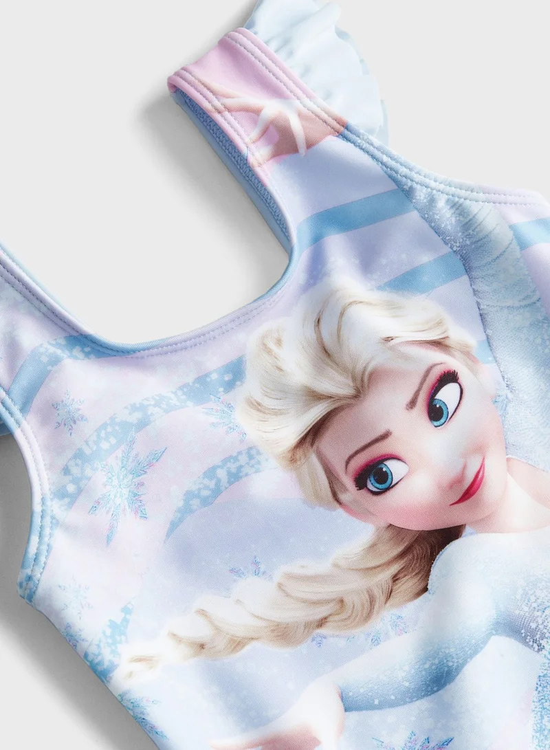 اتش اند ام Kids Frill Sleeve Barbie Printed Swimsuit