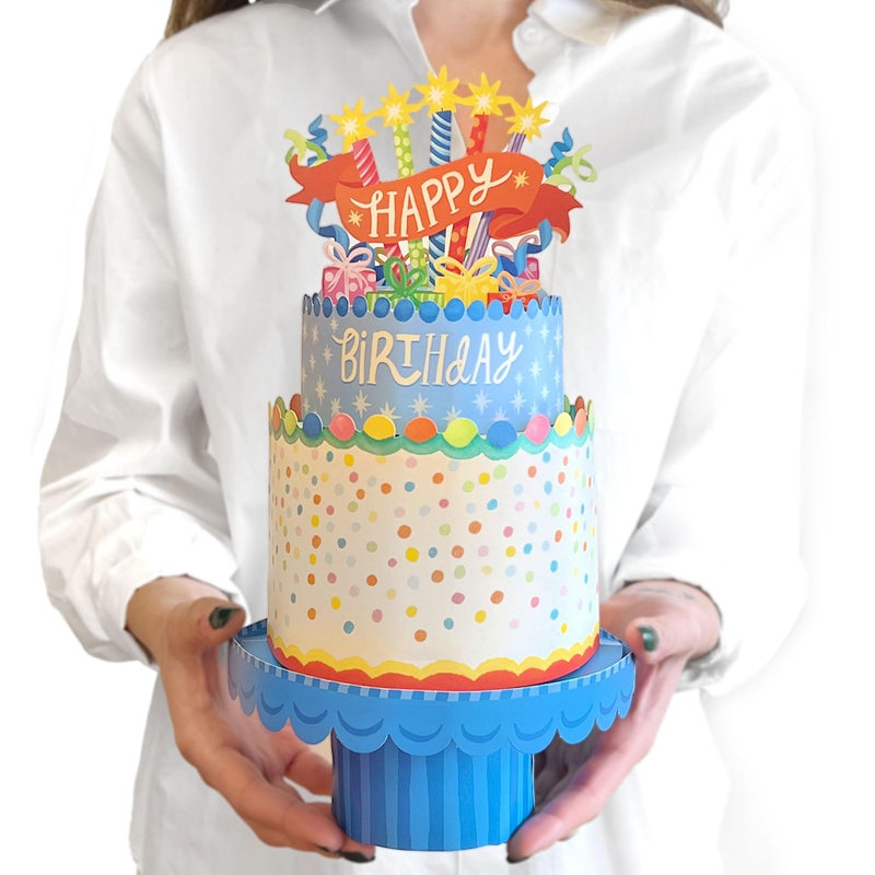 Freshcut Paper Pop Up Cards, Confetti Birthday Cake, 12 Inch Life Sized Tiered Cake, 3D Popup Greeting Cards, Birthday Card, Thank You Card, Blank Notecard & Envelope - Image 1