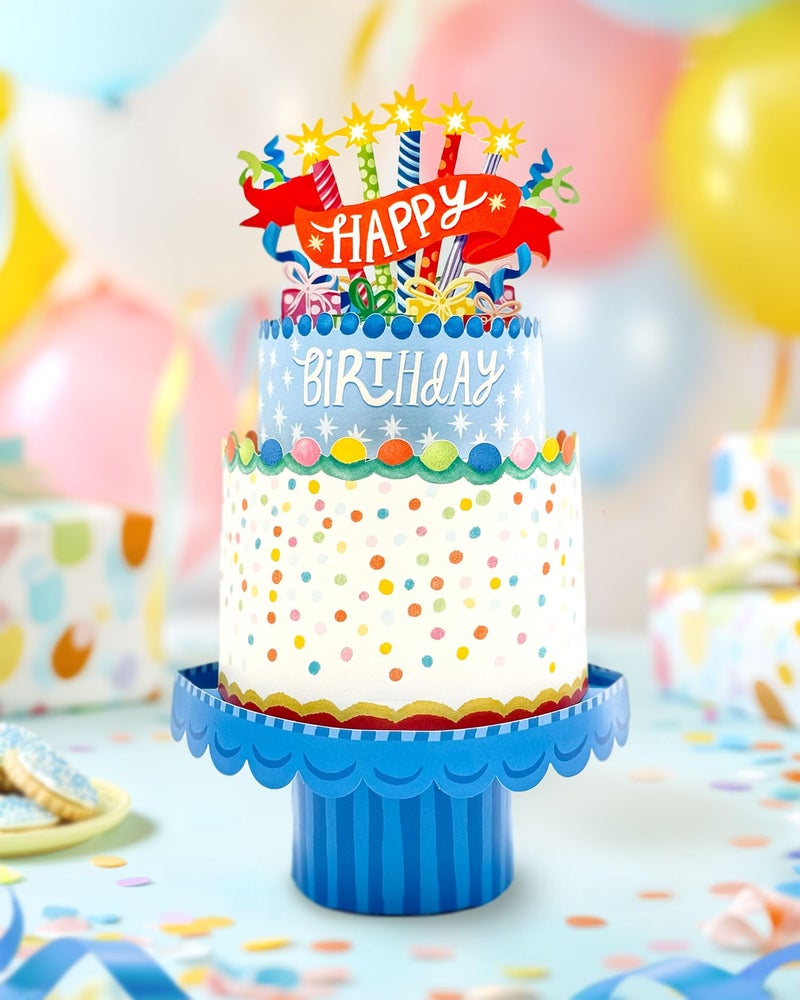 Freshcut Paper Pop Up Cards, Confetti Birthday Cake, 12 Inch Life Sized Tiered Cake, 3D Popup Greeting Cards, Birthday Card, Thank You Card, Blank Notecard & Envelope - Image 3