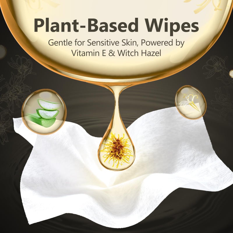 MOLLIS Witch Hazel Flushable Wipes for Adults, Extra Large Unscented Wet Wipes with Vitamin E, Gentle for Sensitive Skin, 100% Plant-Based, Sewer & Septic Safe, 60 Count - Image 4