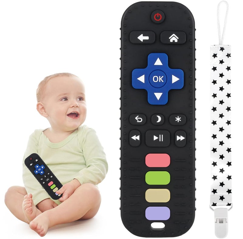 Style Keepers Baby Teether Silicone Teething Toy with Pacifier Clip – TV Remote Shape Infant Chewing Toy for Newborn Toddler, BPA Free, Non Toxic, Gum Soother, Sensory Relief, Travel Friendly Teether Set - Image 1