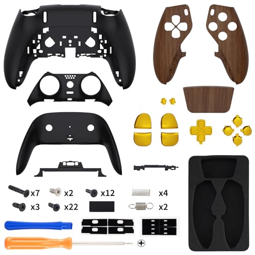 eXtremeRate Full Set Shell with Buttons Touchpad Cover Compatible with ps5 Edge Controller, Wood Grain & Black Replacement Decorative Trim Shell Front Back Plates Compatible with ps5 Edge Controller - Image 2