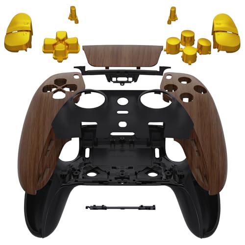 eXtremeRate Full Set Shell with Buttons Touchpad Cover Compatible with ps5 Edge Controller, Wood Grain & Black Replacement Decorative Trim Shell Front Back Plates Compatible with ps5 Edge Controller - Image 1